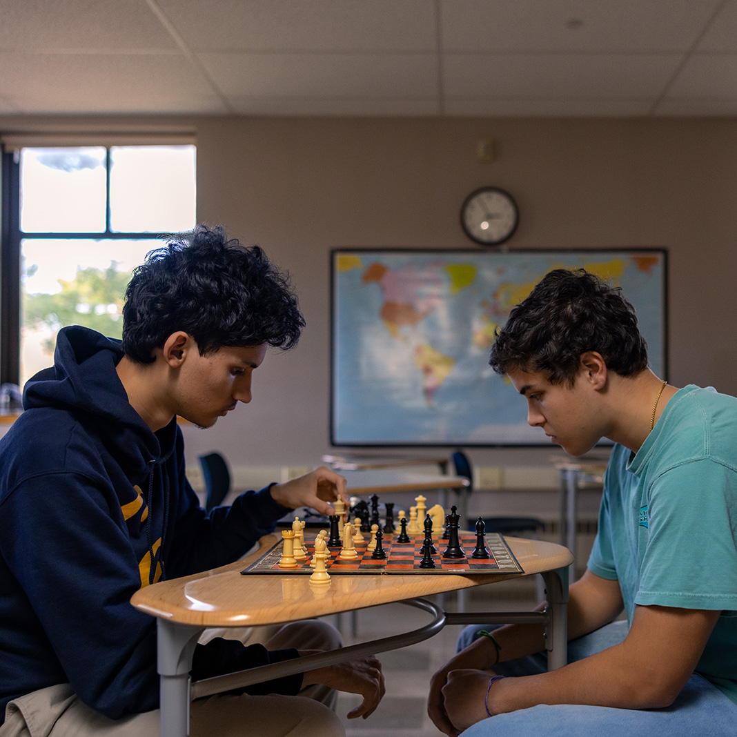 Williams students play chess during chess club