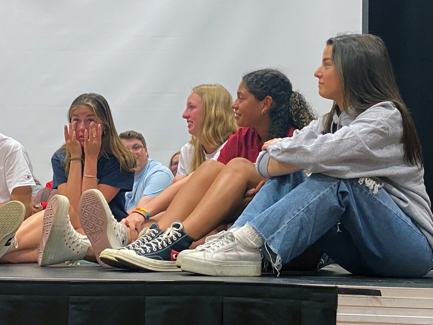 Williams School students cry during the senior goodbye assembly